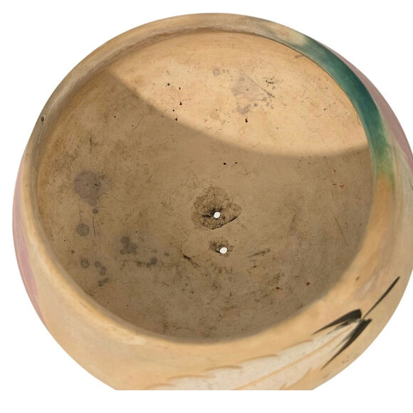 Vintage Pottery SW Bowl Navajo Signed LIttle Violet Feathers Pink Black White - Picture 5 of 8